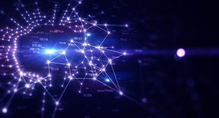 Fototapeta premium Block chain network/Block chain network concept , Distributed register technology, background made of line, circles and particles