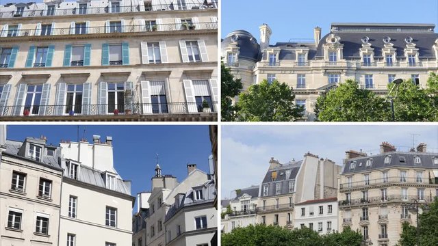 Collage of Paris buildings architecture facades and roofs