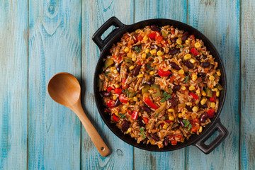 Mexican rice with minced meat and vegetables.