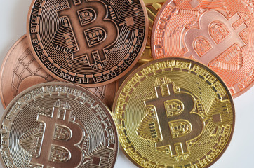 Bitcoin coins close-up	