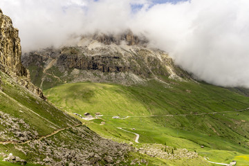 Fototapeta na wymiar Sella group in the clouds. Dolomites. Italy.