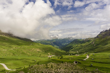 The green hills of the Dolomites near Passo Pordoi. Italy.