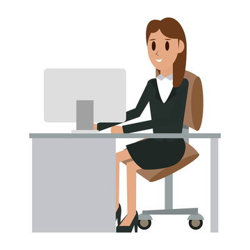 Business woman seated in desk vector illustration graphic design