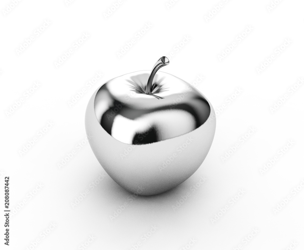 Wall mural Metall apple isolated on white background 3d render