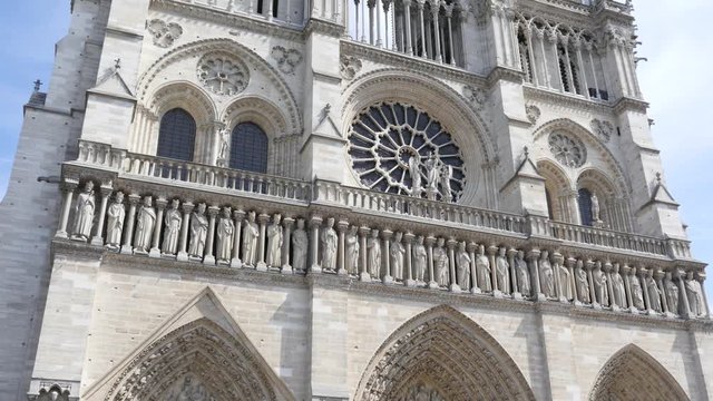 Notre Dame de Paris beautiful building facade architecture vertical camera slide