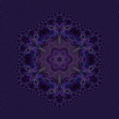 Creative glow neon mandala. Kaleidoscope abstract wallpaper. Sacred geometry digital painting art. Magic fractal artwork. Symmetric stylish graphic design pattern. Print for fabric, textile or paper.