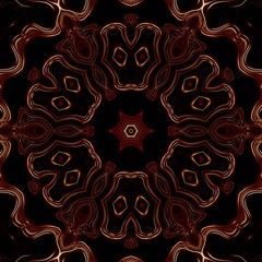 Creative luxury mandala. Kaleidoscope abstract wallpaper. Sacred geometry mystic painting art. Magic fractal artwork. Symmetric dark gold and black graphic design pattern. Print for fabric or textile.