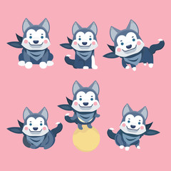 Cartoon character Siberian husky dog poses.
