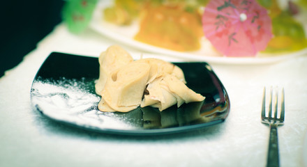 exquisite dessert on the plate for the Christmas table