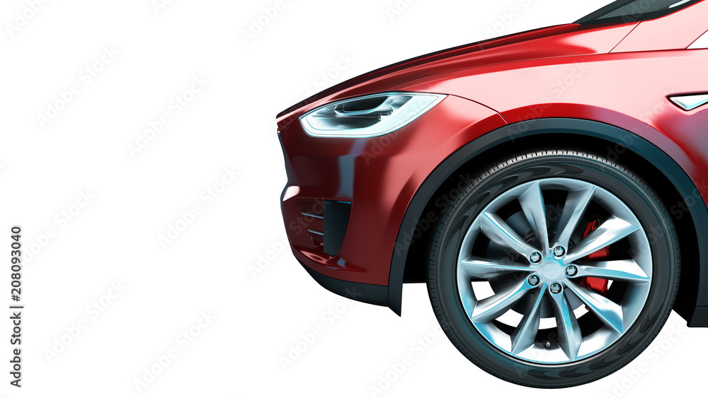 Wall mural front of the red car side view 3d render on white no shadow