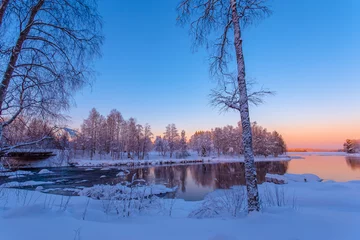 Foto auf Leinwand Winter landscape from Pajakka river. Kuhmo, Finland. © ville