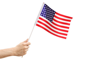 Male hand holding an American flag