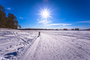 Fototapeta na wymiar Ski trail view from Sotkamo, Finland