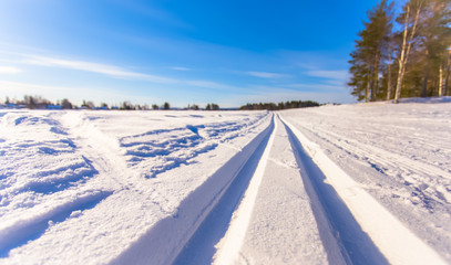 Fototapeta na wymiar Ski trail view from Sotkamo, Finland