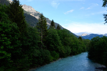 wild river Isar in the bavarian alp mountains