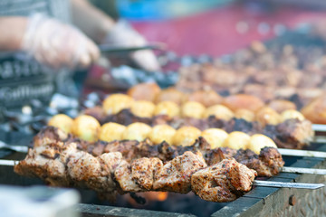 Tasty shish kebab cooking process