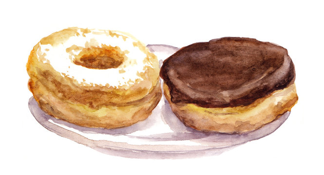 Watercolor painted donuts 