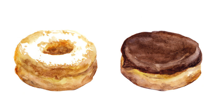 Watercolor painted donuts
