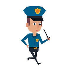 Obraz premium Cute police officer walking vector illustration graphic design
