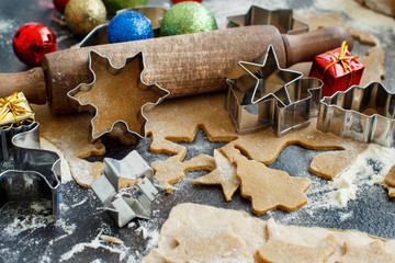 Cooking Christmas cookies with  cookie cutters