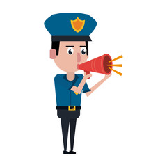 Cute police officer talking with bullhorn vector illustration graphic design