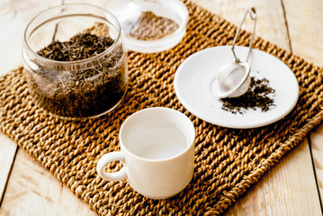 Morning tea on wooden table