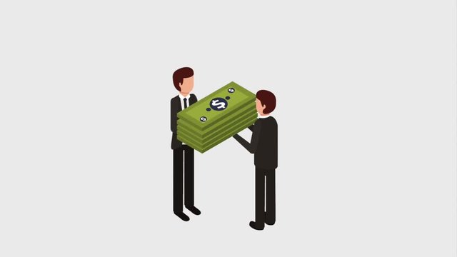 businessman gives another man stacked banknote money animation hd