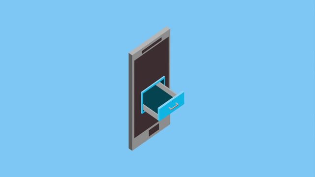 smartphone storage drawer folde file data isometric animation hd