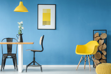 Blue wall in room