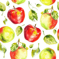 Pattern apples painted with watercolors on white paper