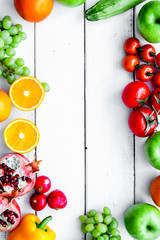 fresh vegetables and fruits for fitness dinner on white backgrou