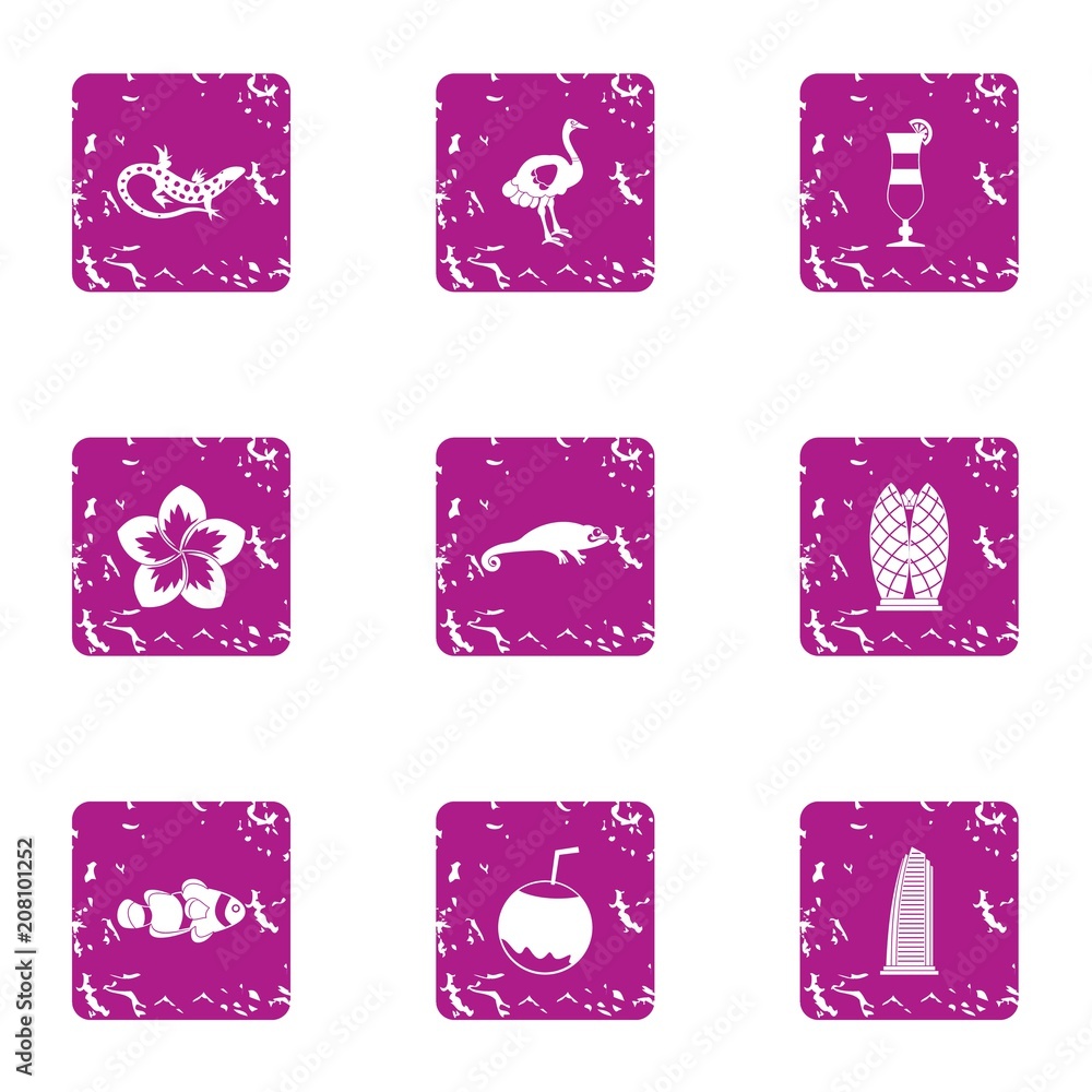 Aufkleber fruit tree icons set. grunge set of 9 fruit tree vector icons for web isolated on white background