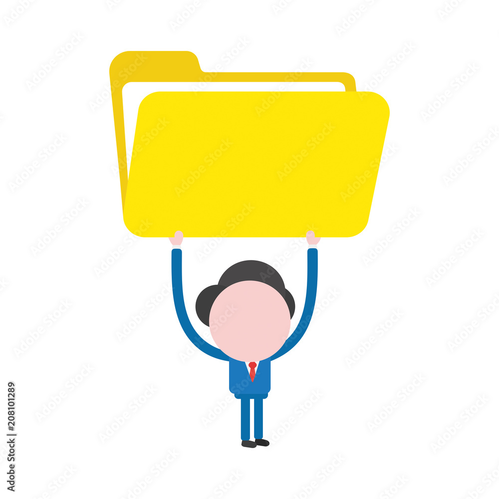 Poster vector businessman character holding open file folder