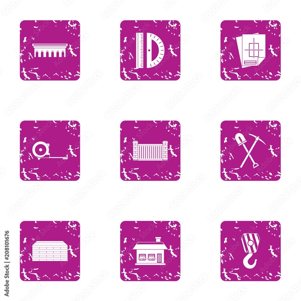 Aufkleber industrial calculation icons set. grunge set of 9 industrial calculation vector icons for web isolat