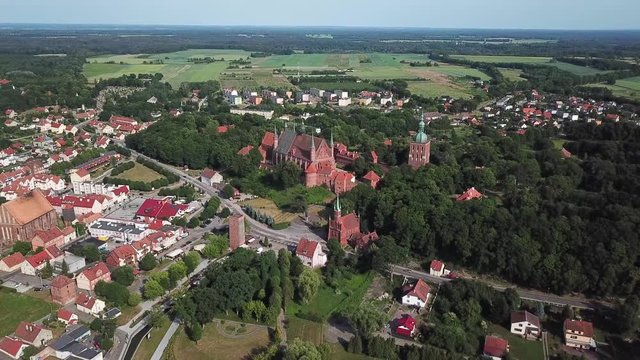 Aerial: The Castle of Frombork in Poland, summer time