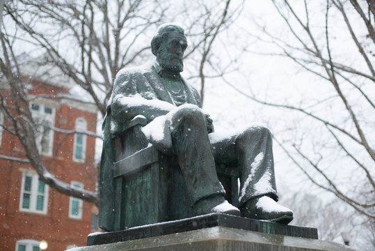 Thomas Green Clemson Statue in Snow