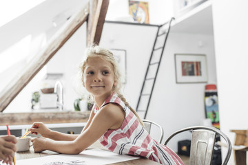 Portrait of Girl Preschooler Drawing