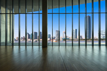 empty window with city skyline