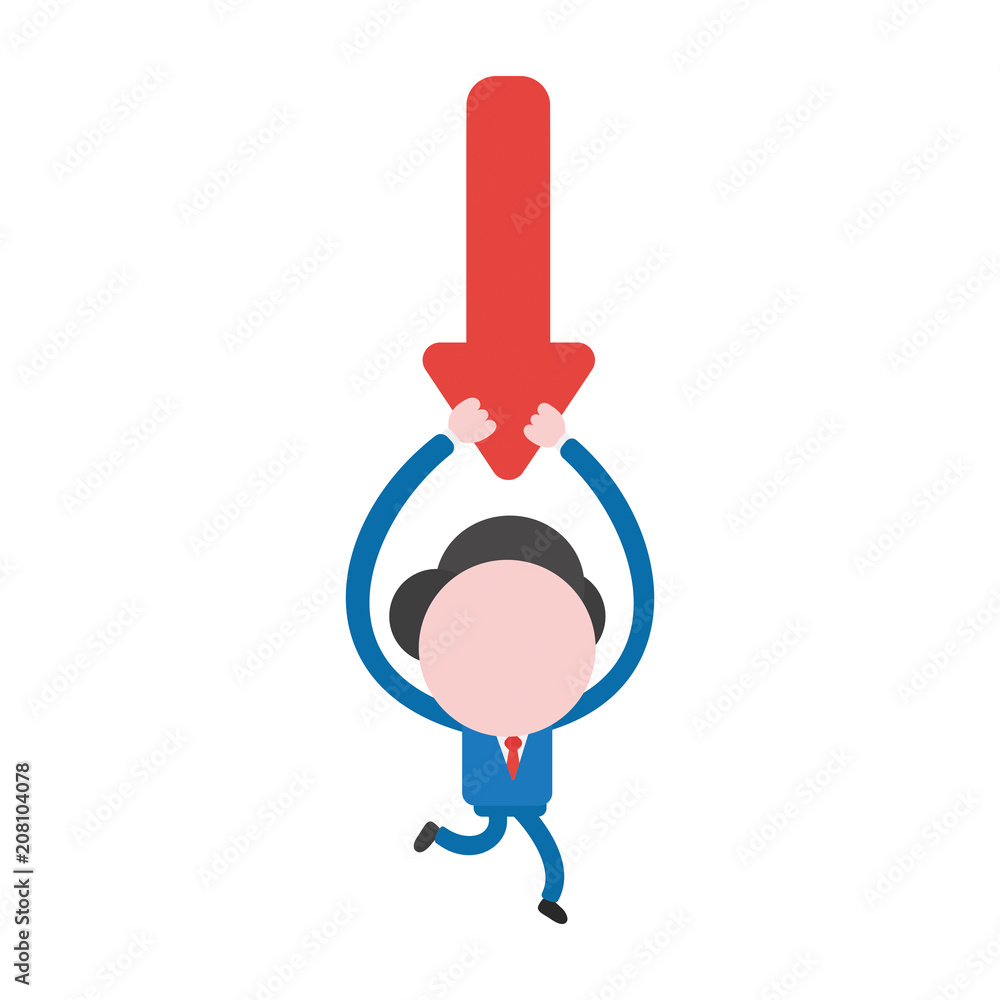 Poster vector businessman character running and carrying arrow moving down