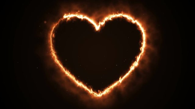 Seamless animation of a burning heart shape with sparks