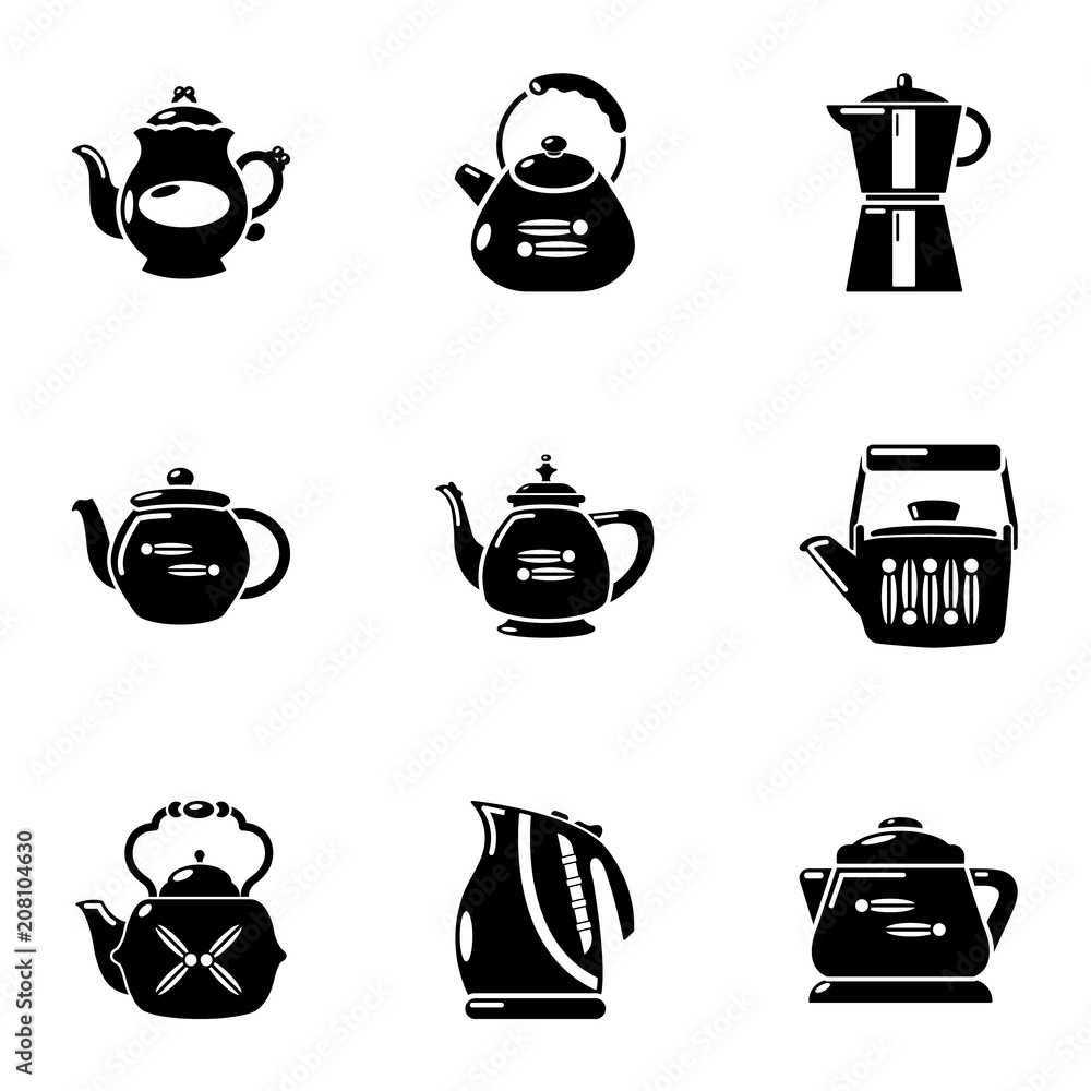 Poster Teakettle icons set. Simple set of 9 teakettle vector icons for web isolated on white background