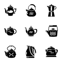 Teakettle icons set. Simple set of 9 teakettle vector icons for web isolated on white background