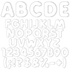 Inflatable alphabet, letters, numbers and signs. Set of black and white isolated vector objects on white background.