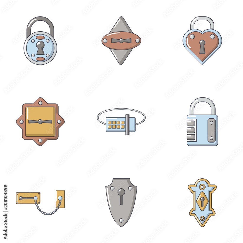 Poster padlock icons set. cartoon set of 9 padlock vector icons for web isolated on white background