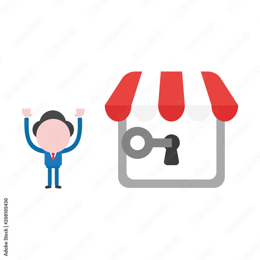 Poster vector businessman character unlock shop store keyhole with key