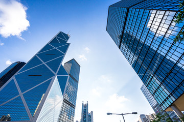 up view of modern office building in hongkong china