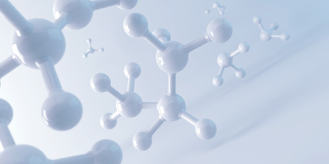 white molecule or atom, Abstract Clean structure for Science or medical background, 3d illustration.