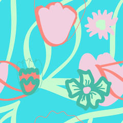 Fototapeta na wymiar Floral seamless pattern in doodle style, vector 