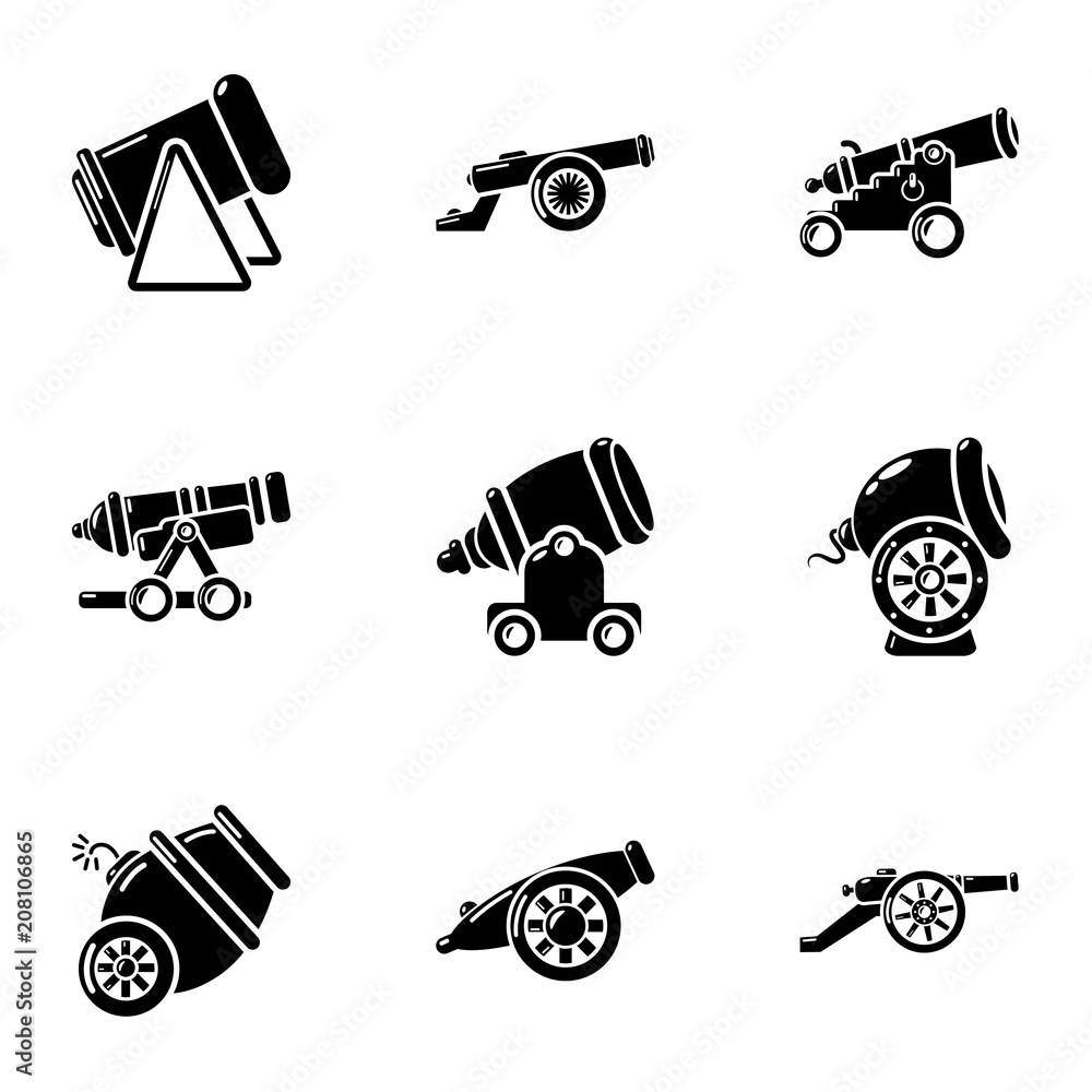 Poster cannon icons set. simple set of 9 cannon vector icons for web isolated on white background