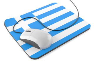 Computer mouse with mouse pad in greek flag